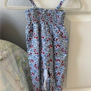 Smocked Floral Kids One-Piece Bodysuit in Blue & Red